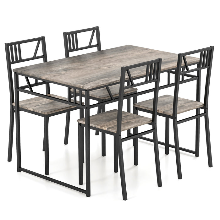 Industrial-Style Dining Set - Kitchen Table and 4 Chairs with Wood-Like Tabletop and Metal Frame in Grey - Perfect for Family Dining or Entertainment Spaces