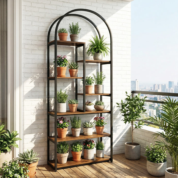 Bookshelf Industrial Arched Bookcase with 7 Open Shelves-
