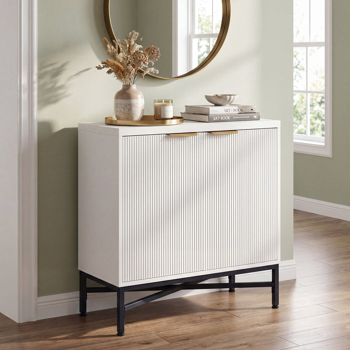 Fluted Sideboard Buffet Cabinet with 2 Doors and Adjustable Shelf-Black
