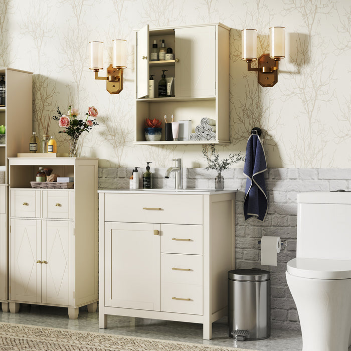 Bathroom Wall Cabinet with Open Shelf and Adjustable Shelf-