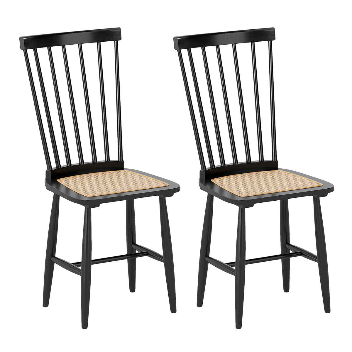 Windsor Dining Chair Set of 2 with Spindle Back and PE Rattan Seat for Kitchen-