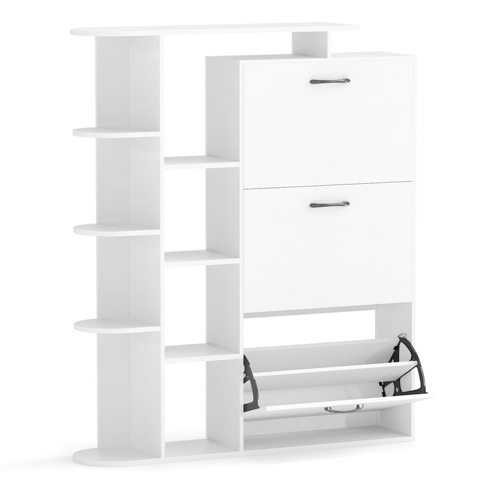 Freestanding Shoe Organizer with 3 Flip Drawers and 8 Adjustable Drawer Shelves-