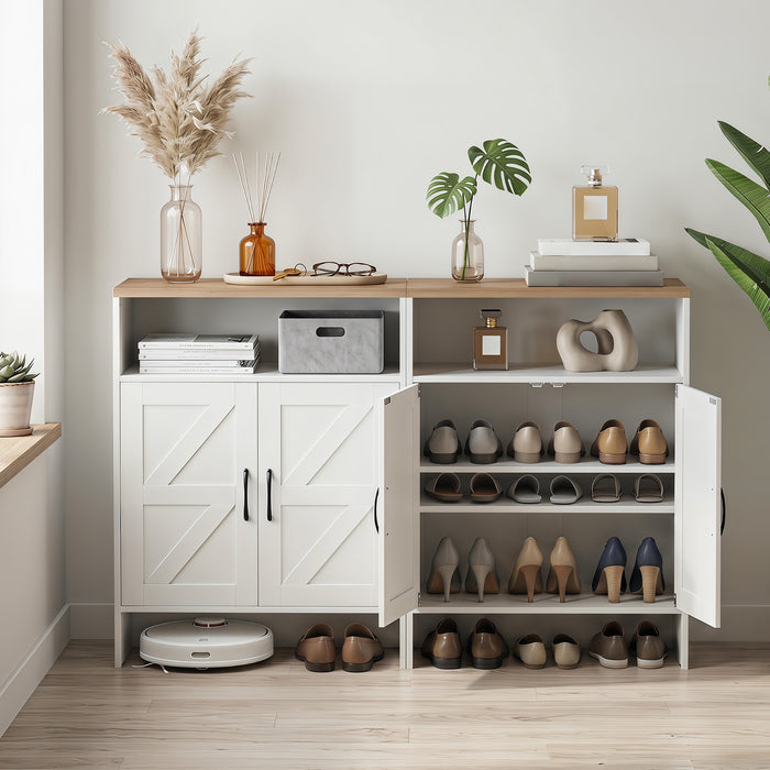 Shoe Cabinet with 2 Barn Doors and Adjustable Shelves for Entryway-Brown