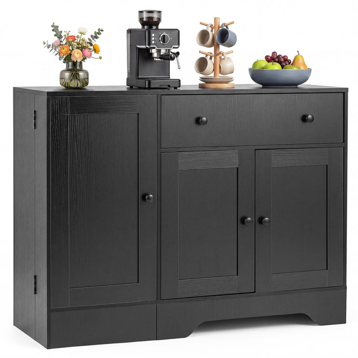 Buffet Cabinet with Storage with 3 Doors Drawers and Shelves-Black