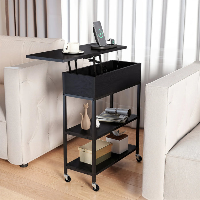 Rolling Lift Top End Table with Charging Station & Hidden Compartment for Living Room-