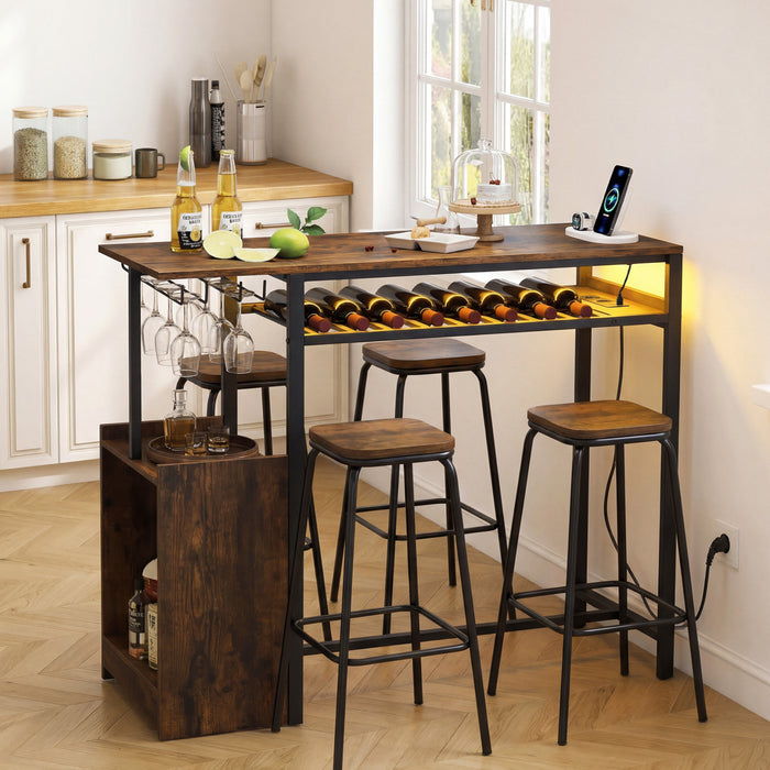 Rectangular Bar Table with RGB Light and 8-Bottle Wine Rack-