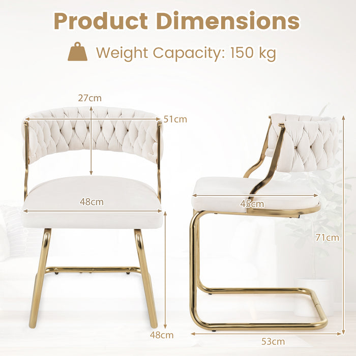 2 Pieces Velvet Dining Chairs with Curved Back and Sled Metal Base-