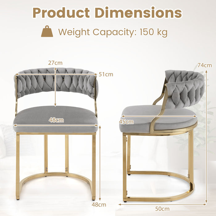 2 Pieces Velvet Dining Chairs with Curved Back and Metal Base-