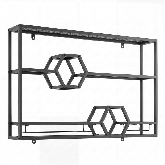 3-Tier Metal Wall Mounted Wine Rack with Glass Holder  for Home Bar-Black