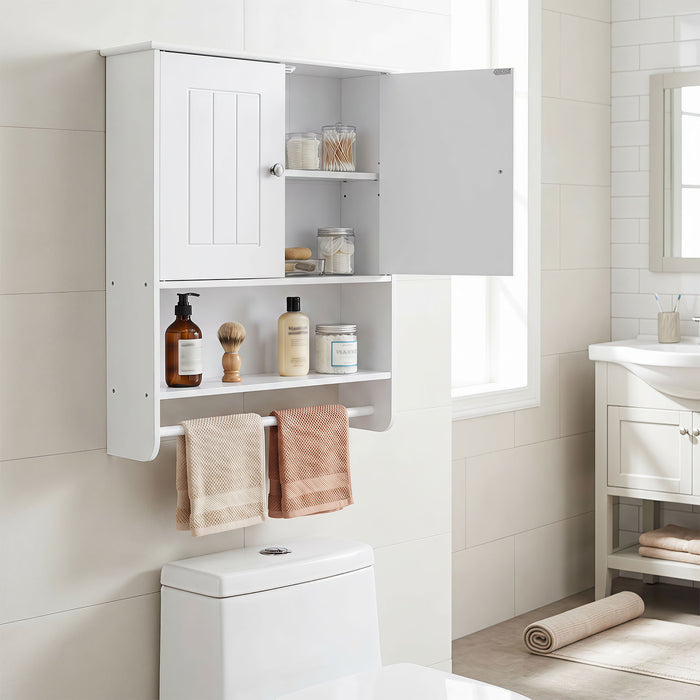 Bathroom Wall Cabinet with 2 Doors Open Shelf and Towel Bar-Black