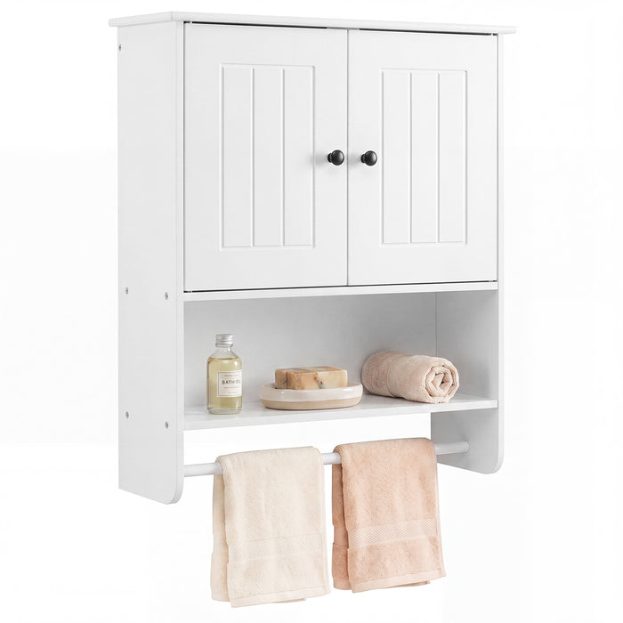 Bathroom Wall Cabinet with 2 Doors Open Shelf and Towel Bar-Black
