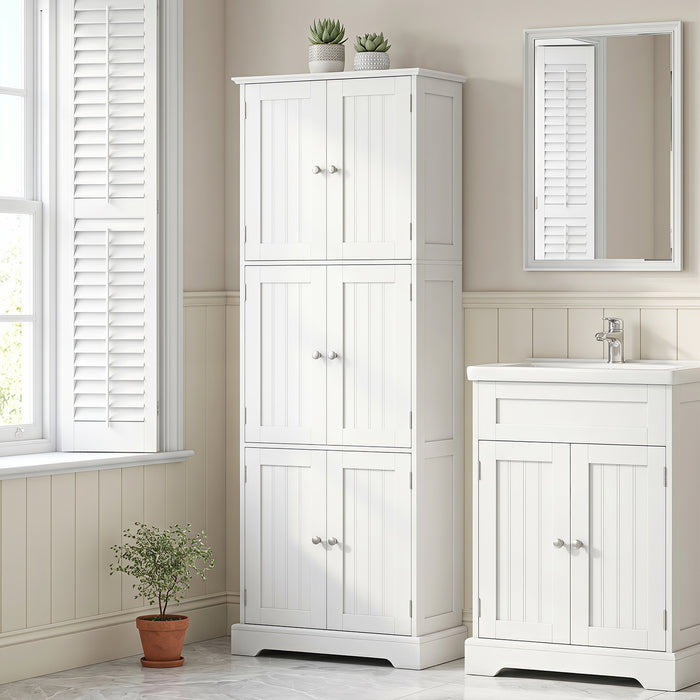 60 x 30 x 160 CM Tall Bathroom Storage Cabinet with 6 Doors-Black
