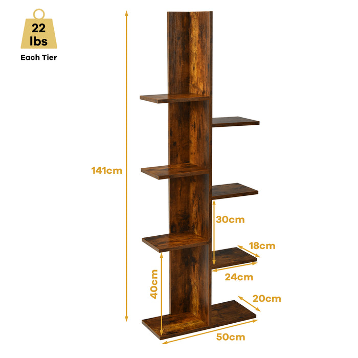 Wooden Bookshelf 7-Tier - 8 Open Well-Arranged Shelves in Brown Color - Perfect for Booklovers and Home Organization Solutions