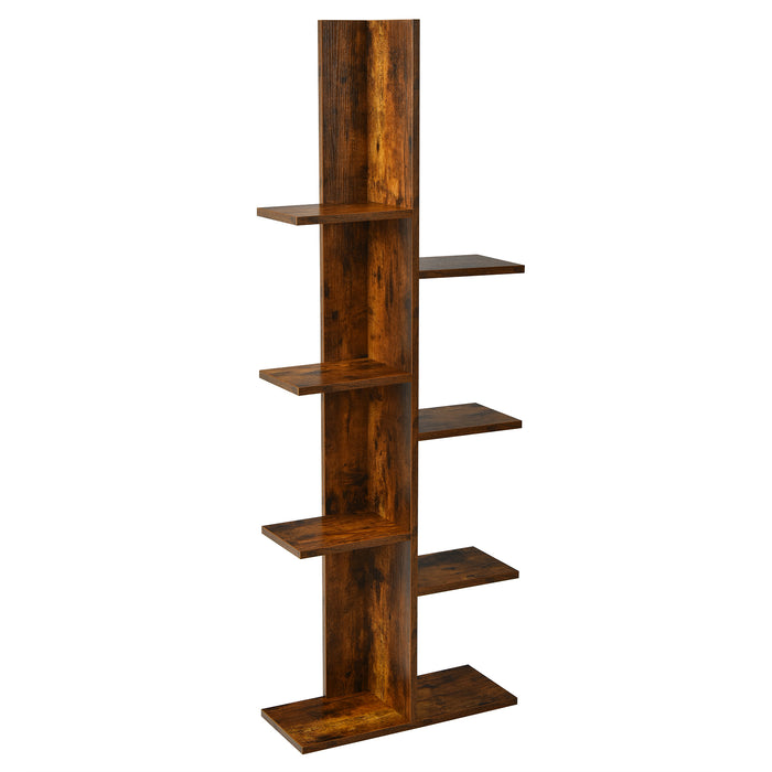 Wooden Bookshelf 7-Tier - 8 Open Well-Arranged Shelves in Brown Color - Perfect for Booklovers and Home Organization Solutions