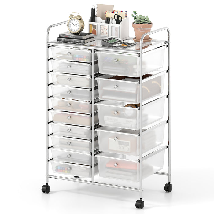 15-Drawer Rolling Storage Cart with Lockable Wheels and Removable Drawers-