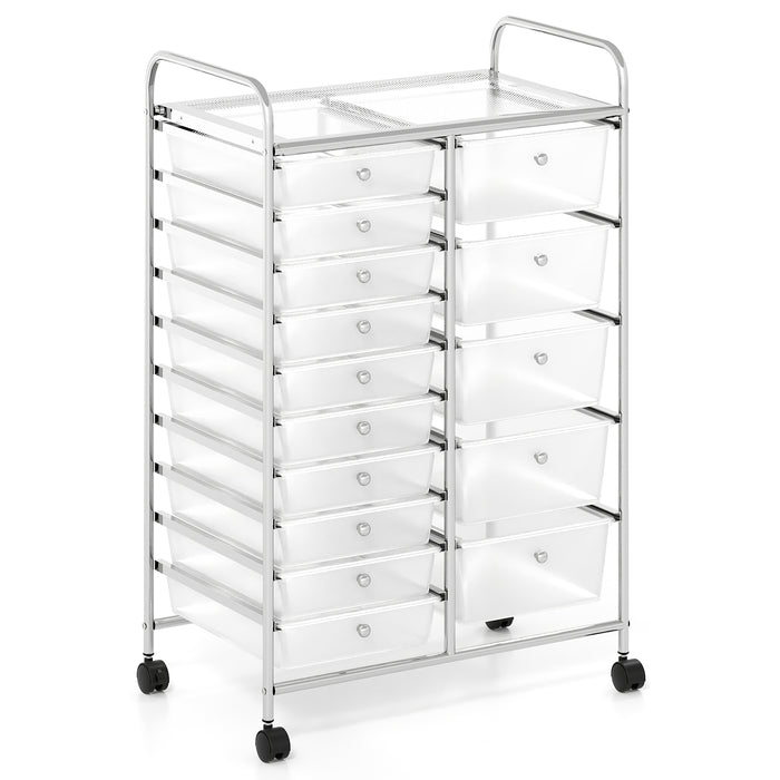 15-Drawer Rolling Storage Cart with Lockable Wheels and Removable Drawers-