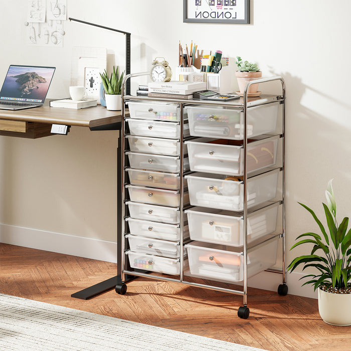 15-Drawer Rolling Storage Cart with Lockable Wheels and Removable Drawers-