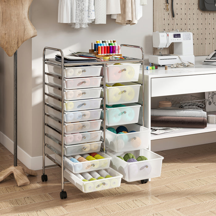 15-Drawer Rolling Storage Cart with Lockable Wheels and Removable Drawers-