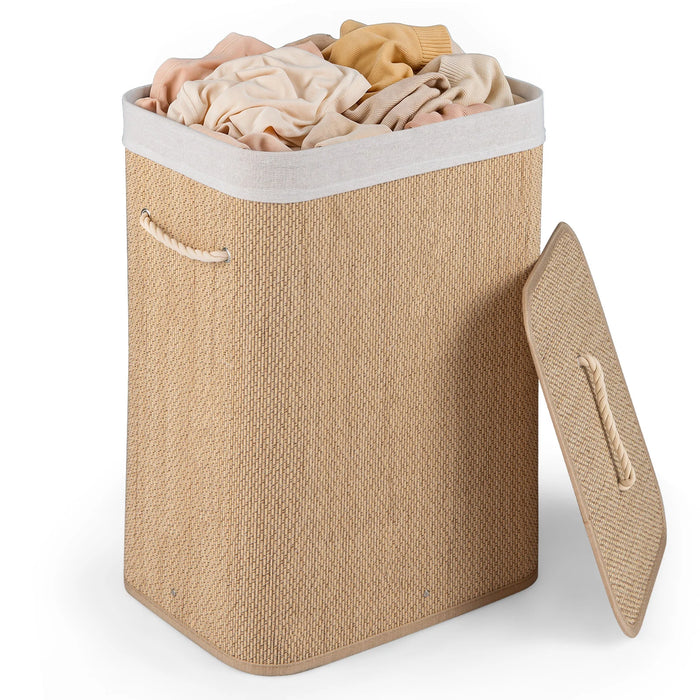 72 L Capacity Bamboo Laundry Hamper with Lid and Removable Liner for Bedroom-