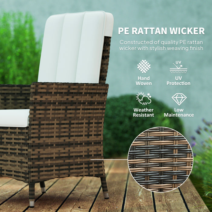 Outsunny Rattan Garden Recliner Chair, Wicker Reclining Armchair with Adjustable Backrest and Cushion, Outdoor Lounge Sun Lounger with Armrests for Patio Balcony Porch, Cream White