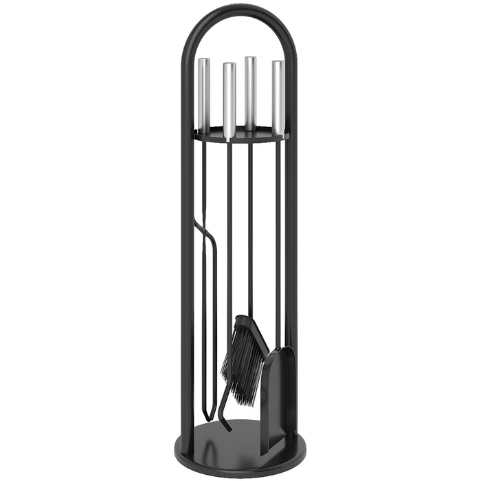 Outsunny 5 Pieces Fireplace Tools Set, Metal Fireplace Accessories Fireside Companion Set with Broom, Shovel, Poker and Bucket, Silver