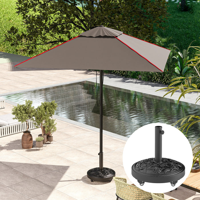 Outsunny Parasol Base, Umbrella Base with Wheels Cast Iron Effect, for Umbrella, Canopy, Weather Resistant, Black
