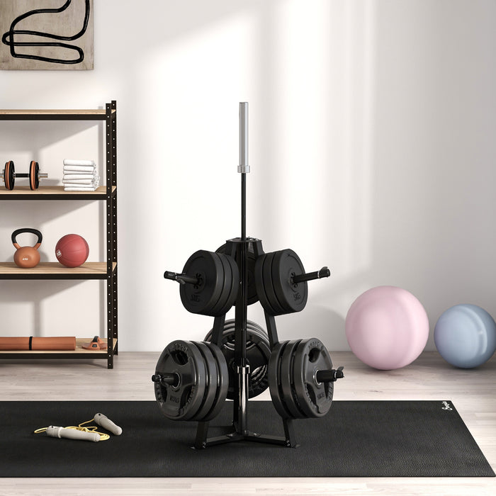 Heavy-Duty Weight Tree Rack for 5cm Plates & Barbell Storage - Includes 6 Secure Fasten Clamps, 300kg Max Load - Ideal for Home Gym Organization & Weight Management