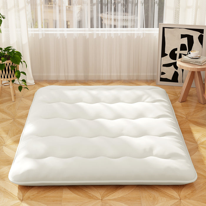 Japanese Floor Mattress with Washable Cover and Carry Bag-Beige-