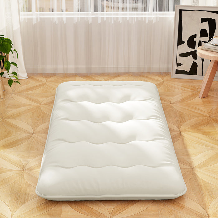Japanese Floor Mattress with Washable Cover and Carry Bag-Beige-