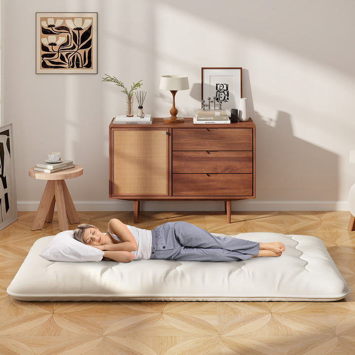Japanese Floor Mattress with Washable Cover and Carry Bag-Beige-