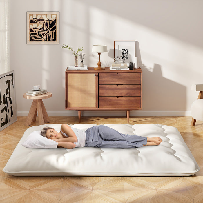 Japanese Floor Mattress with Washable Cover and Carry Bag-Beige-