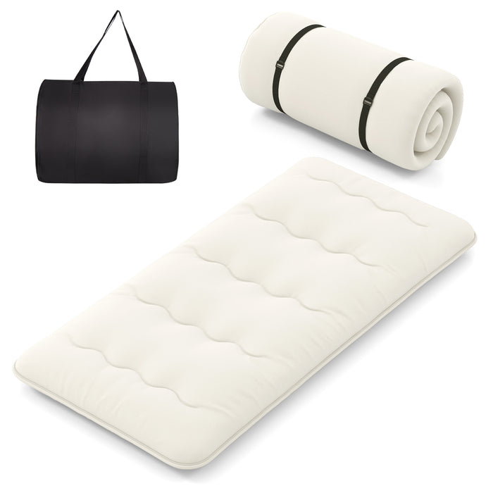 Japanese Floor Mattress with Washable Cover and Carry Bag-Beige-