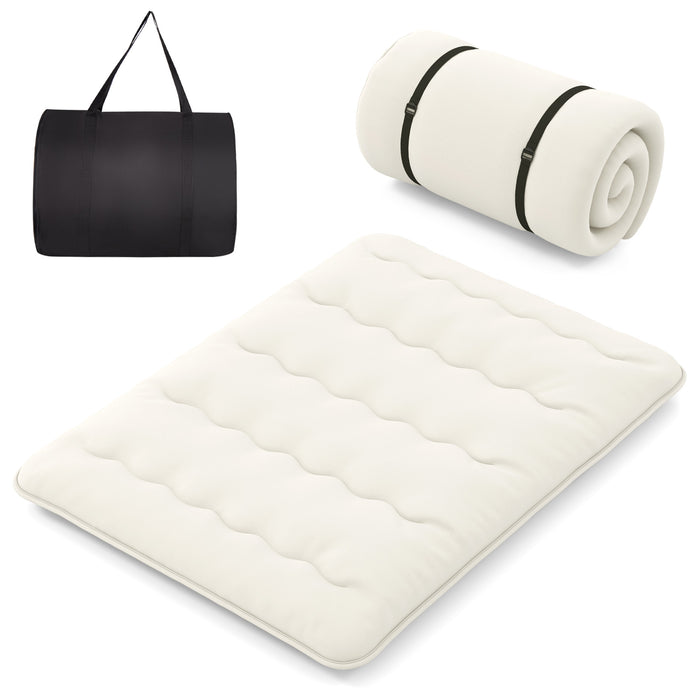 Japanese Floor Mattress with Washable Cover and Carry Bag-Beige-
