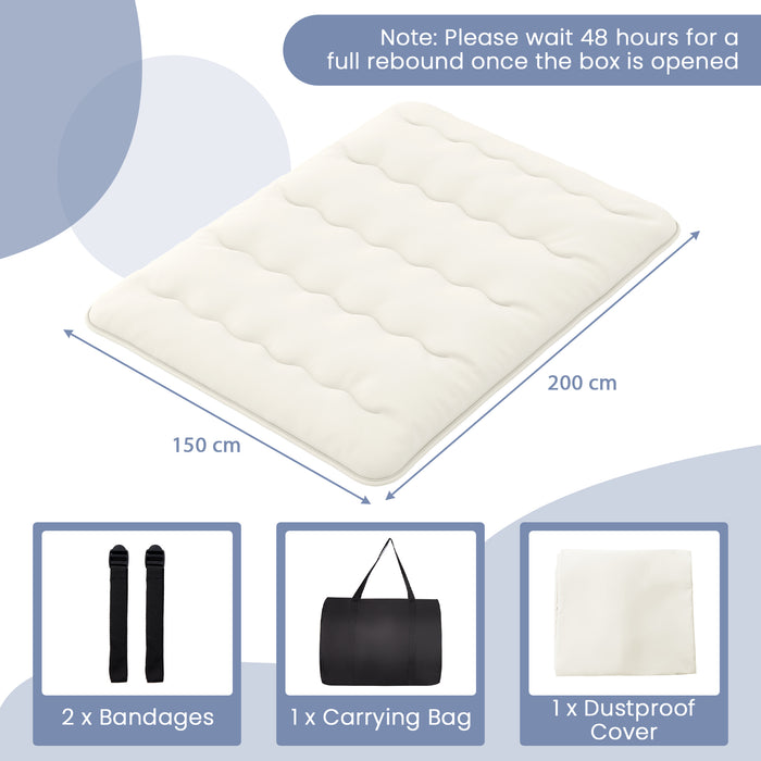 Japanese Floor Mattress with Washable Cover and Carry Bag-Beige-