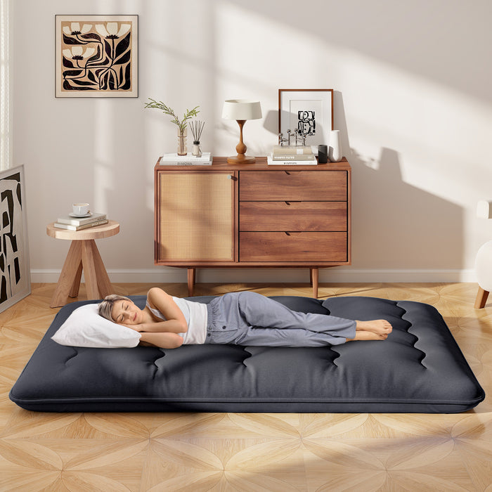 Japanese Floor Mattress with Washable Cover and Carry Bag-Beige-
