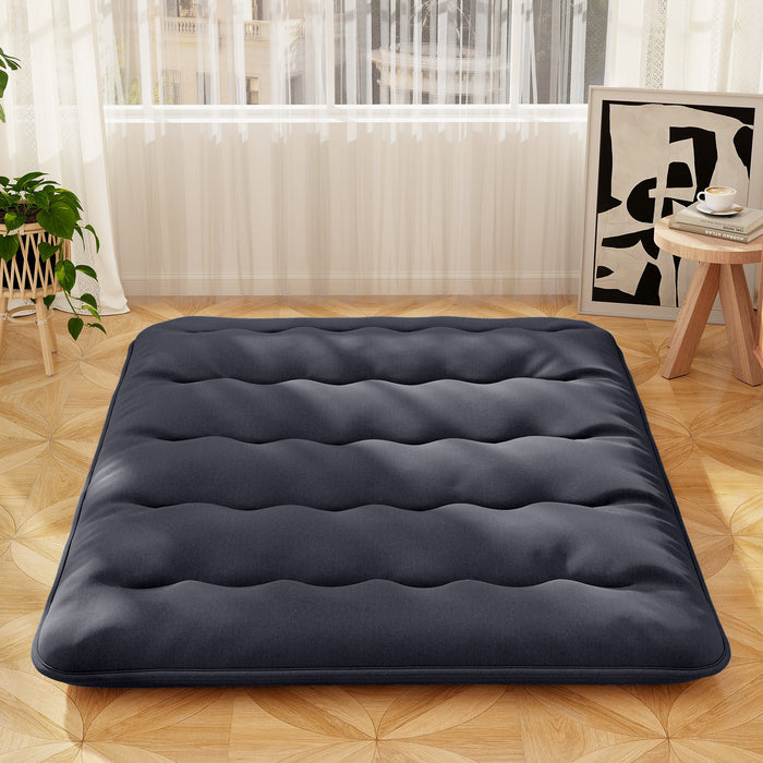 Japanese Floor Mattress with Washable Cover and Carry Bag-Blue & White-
