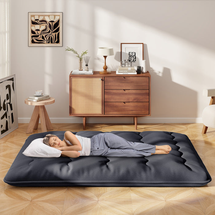 Japanese Floor Mattress with Washable Cover and Carry Bag-Blue & White-