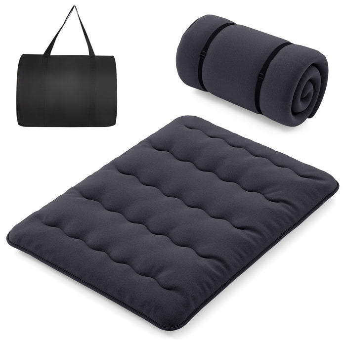 Japanese Floor Mattress with Washable Cover and Carry Bag-Blue & White-