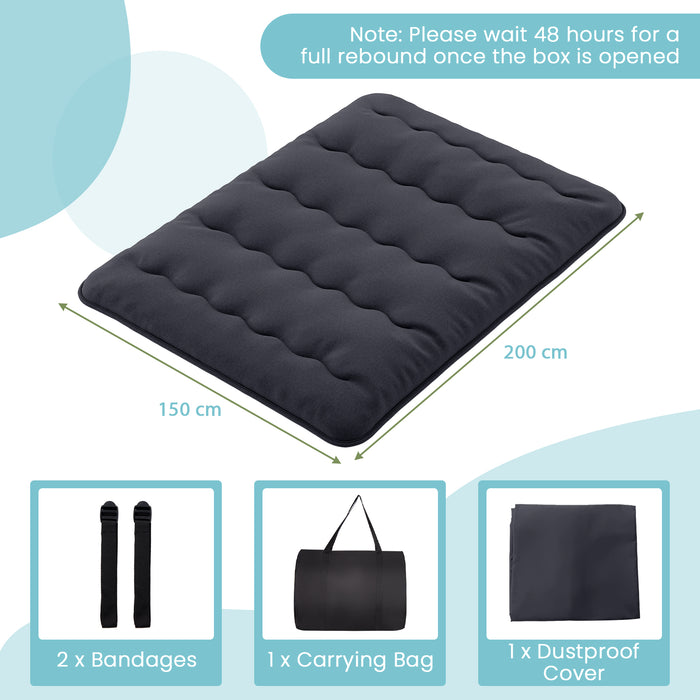 Japanese Floor Mattress with Washable Cover and Carry Bag-Blue & White-