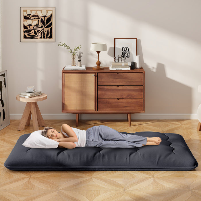 Japanese Floor Mattress - Beige, Washable Cover, Portable with Carry Bag - Ideal for Overnight Guests or Camping Trips
