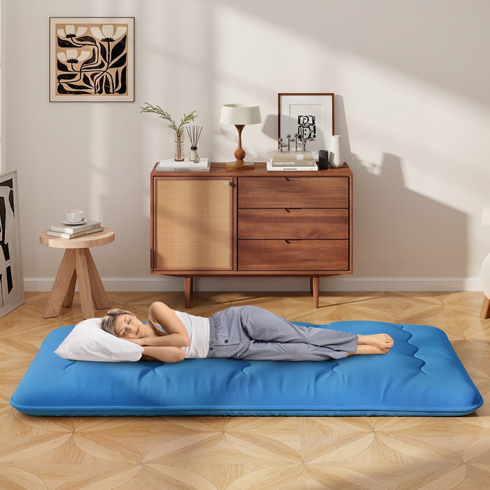 Japanese Floor Mattress - Beige, Washable Cover, Portable with Carry Bag - Ideal for Overnight Guests or Camping Trips