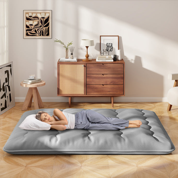 Japanese Floor Mattress - Beige, Washable Cover, Portable with Carry Bag - Ideal for Overnight Guests or Camping Trips