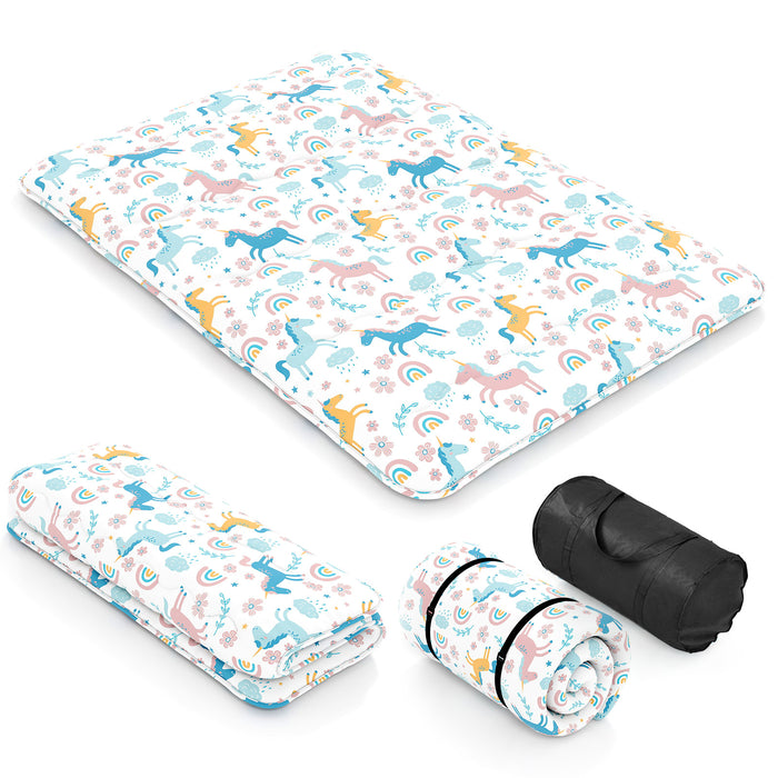 Japanese Floor Mattress with Washable Cover and Carry Bag-Blue & White-