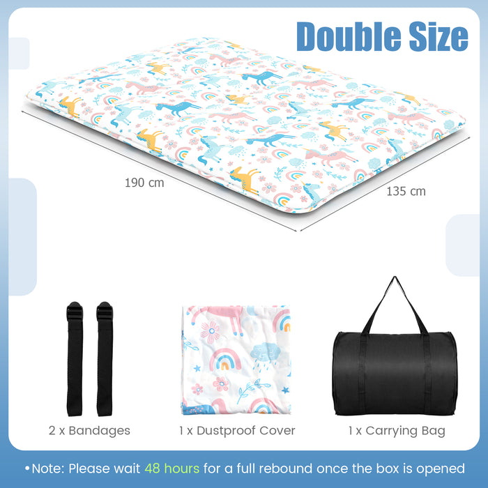 Japanese Floor Mattress with Washable Cover and Carry Bag-Blue & White-