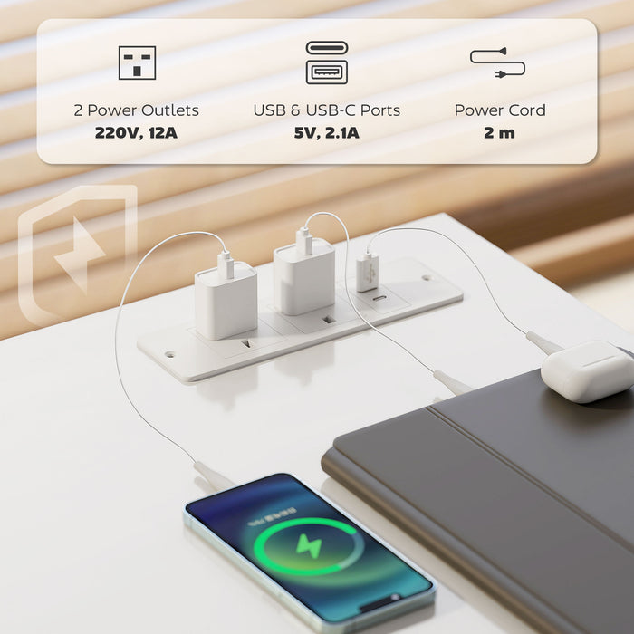HOMCOM 120 x 60 cm Computer Desk with Power Outlets and Reversible Shelves - White