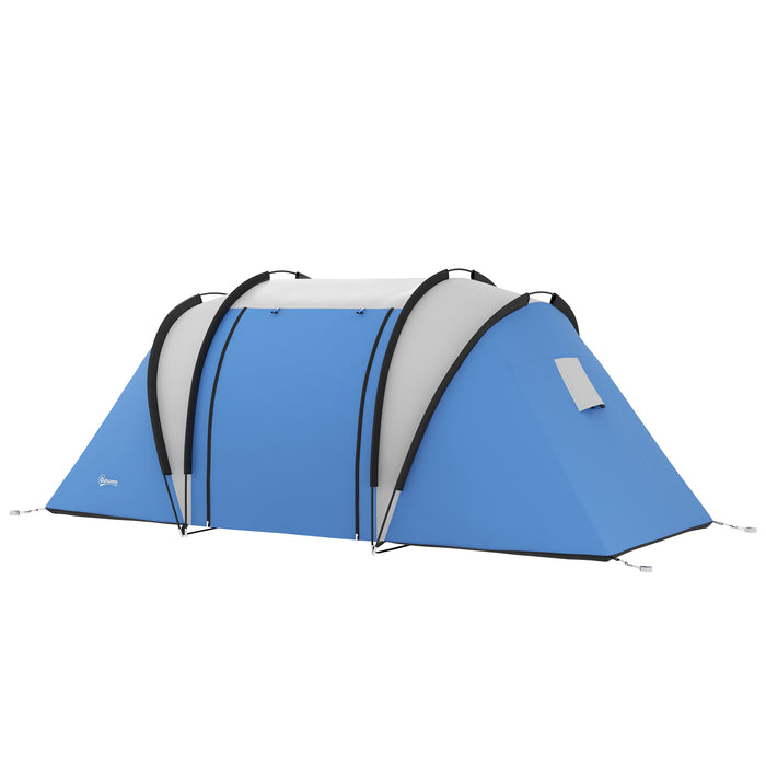 2-Bedroom Camping Tent with Spacious Living Area - 3000mm Waterproof Outdoor Shelter for Family, Fishing, Hiking, and Festivals - Durable Blue Canopy