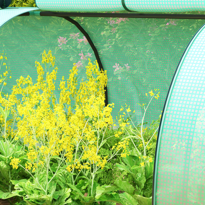Outsunny Mini Greenhouse, Small Polytunnel Green House with Zipped Doors, Steel Frame for Garden, 395 x 100 x 80cm, Green