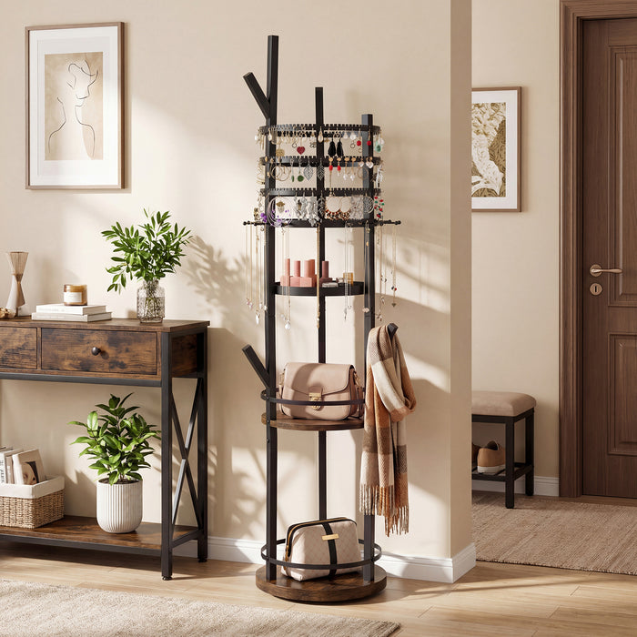Jewelry Organizer Stand 360° Rotating Floor Jewelry Storage Rack Free Standing Jewelry Display Tower-
