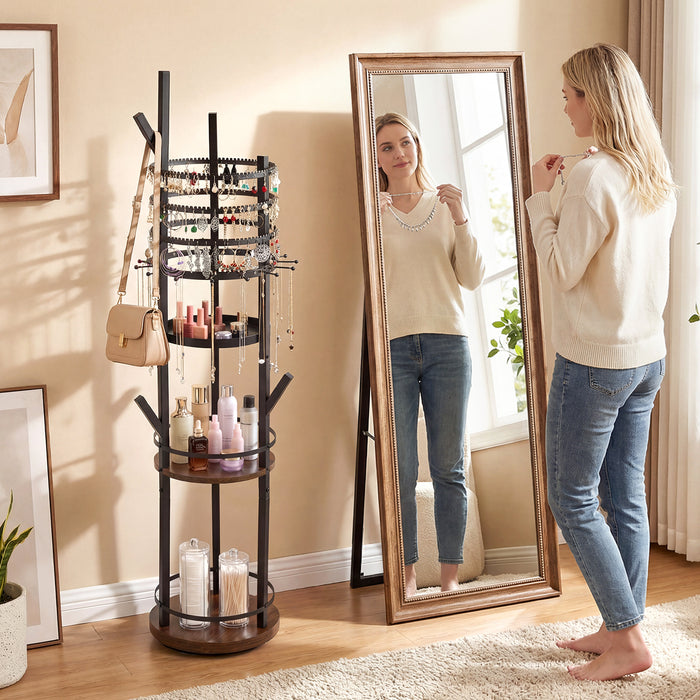 Jewelry Organizer Stand 360° Rotating Floor Jewelry Storage Rack Free Standing Jewelry Display Tower-