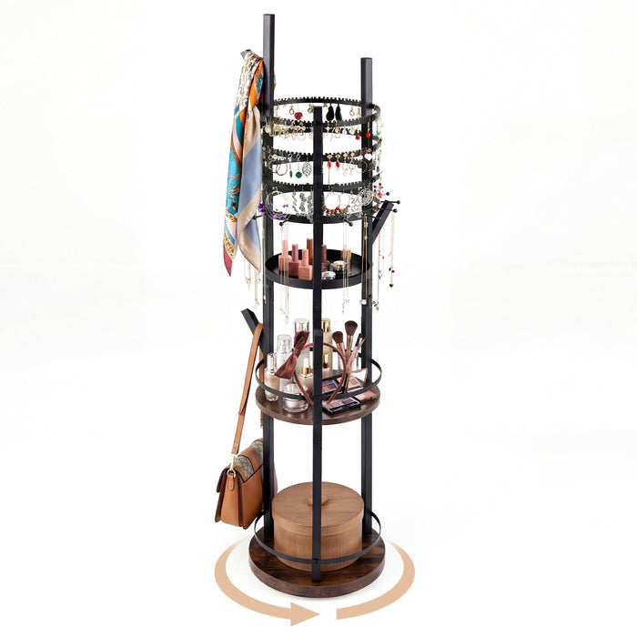 Jewelry Organizer Stand 360° Rotating Floor Jewelry Storage Rack Free Standing Jewelry Display Tower-